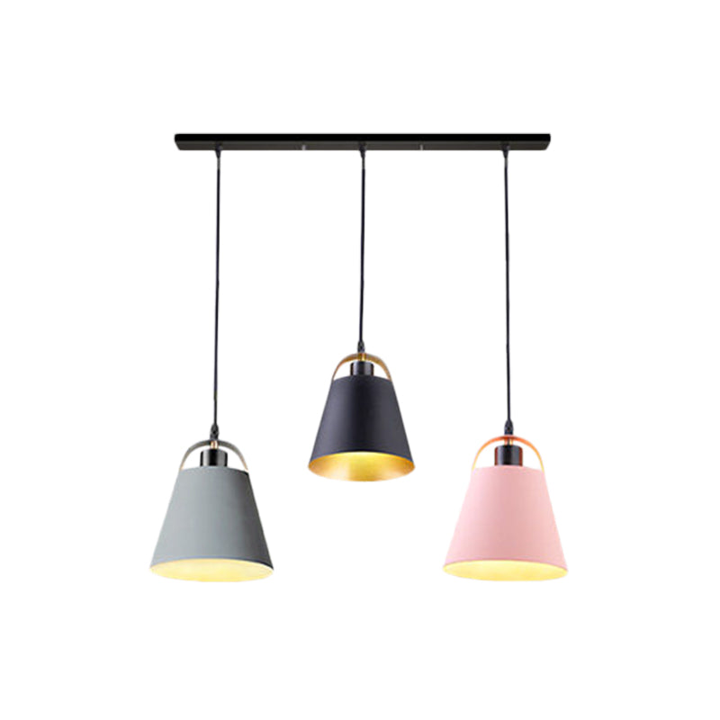 Contemporary Metallic Pendant Light With 3 Bulbs For Living Room Gray/Blue Bucket Style