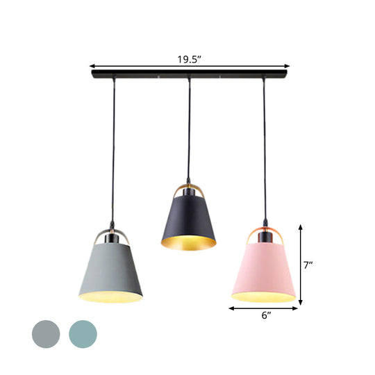 Contemporary Gray/Blue Metallic Pendant Light Fixture with 3 Bulbs for Living Room Ceiling