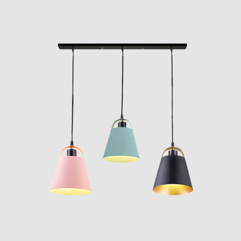 Contemporary Metallic Pendant Light With 3 Bulbs For Living Room Gray/Blue Bucket Style