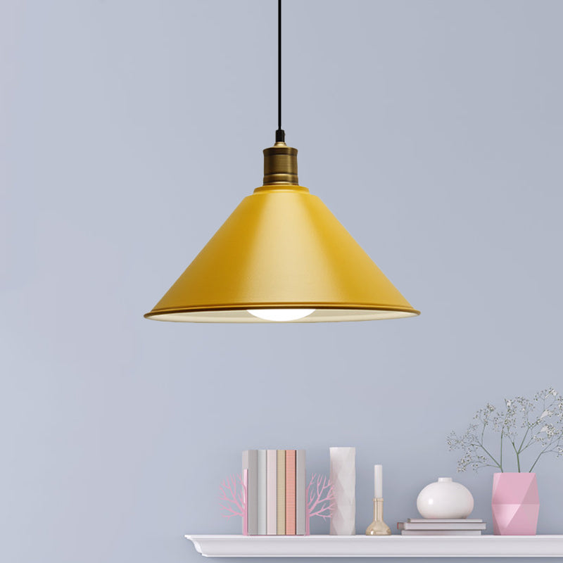 Modern Conical Metal Ceiling Pendant Light In Orange And Yellow/Yellow - 12/14 Width