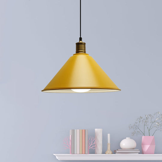 Modern Conical Metal Ceiling Pendant Light In Orange And Yellow/Yellow - 12/14 Width