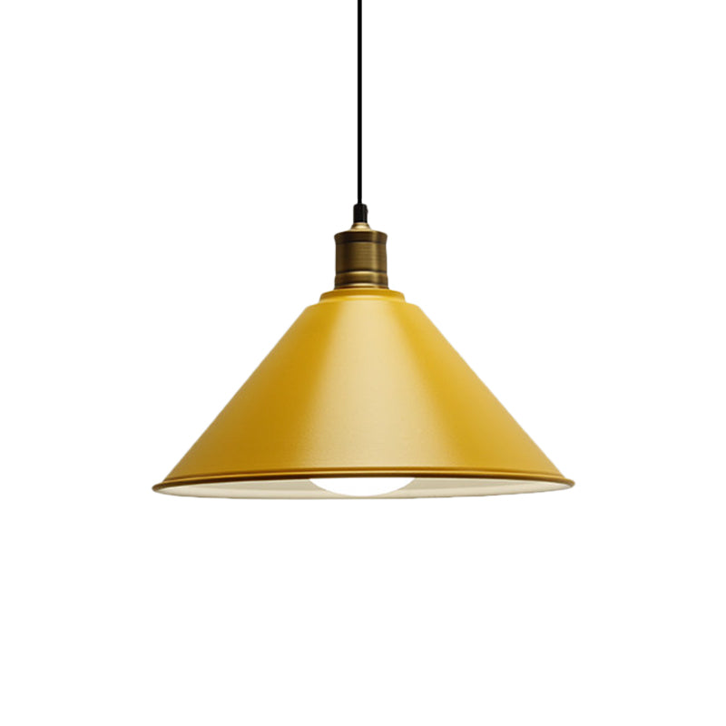 Modern Conical Metal Ceiling Pendant Light In Orange And Yellow/Yellow - 12/14 Width