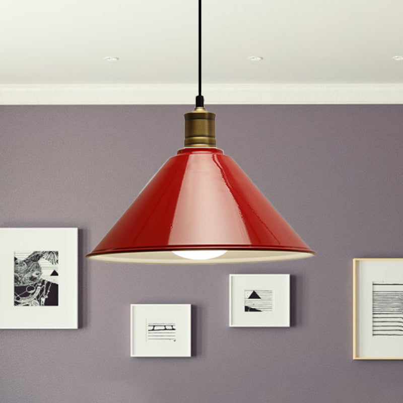 Modern Conical Metal Ceiling Pendant Light In Orange And Yellow/Yellow - 12/14 Width Red / 12