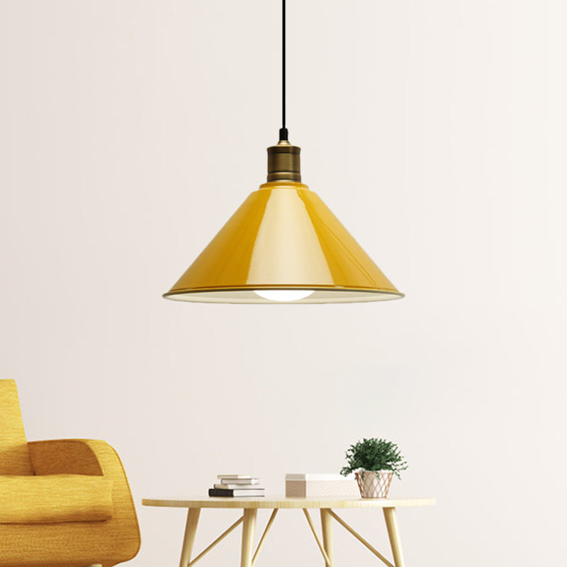 Suspension de plafond conique en métal moderniste - Orange/jaune, largeur 12"/14"