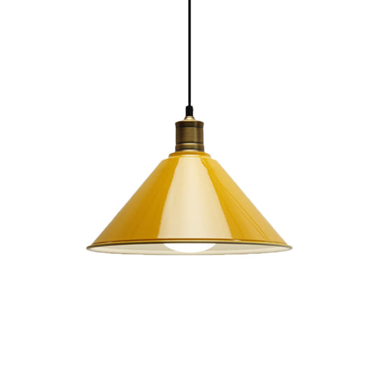 Modern Conical Metal Ceiling Pendant Light In Orange And Yellow/Yellow - 12/14 Width