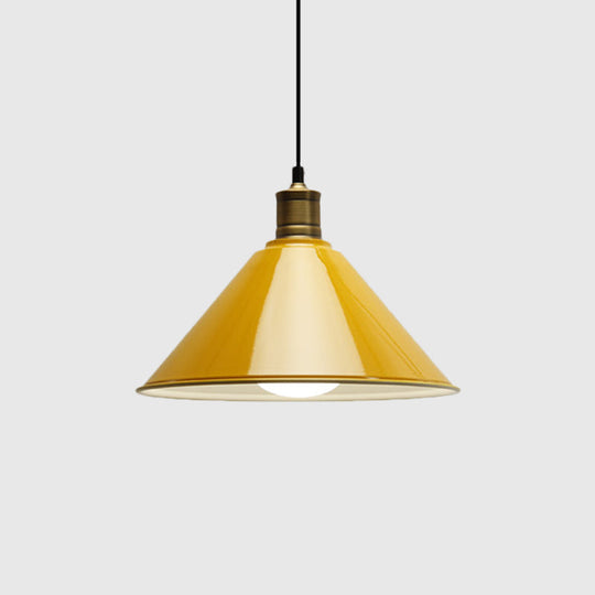 Modern Conical Metal Ceiling Pendant Light In Orange And Yellow/Yellow - 12/14 Width