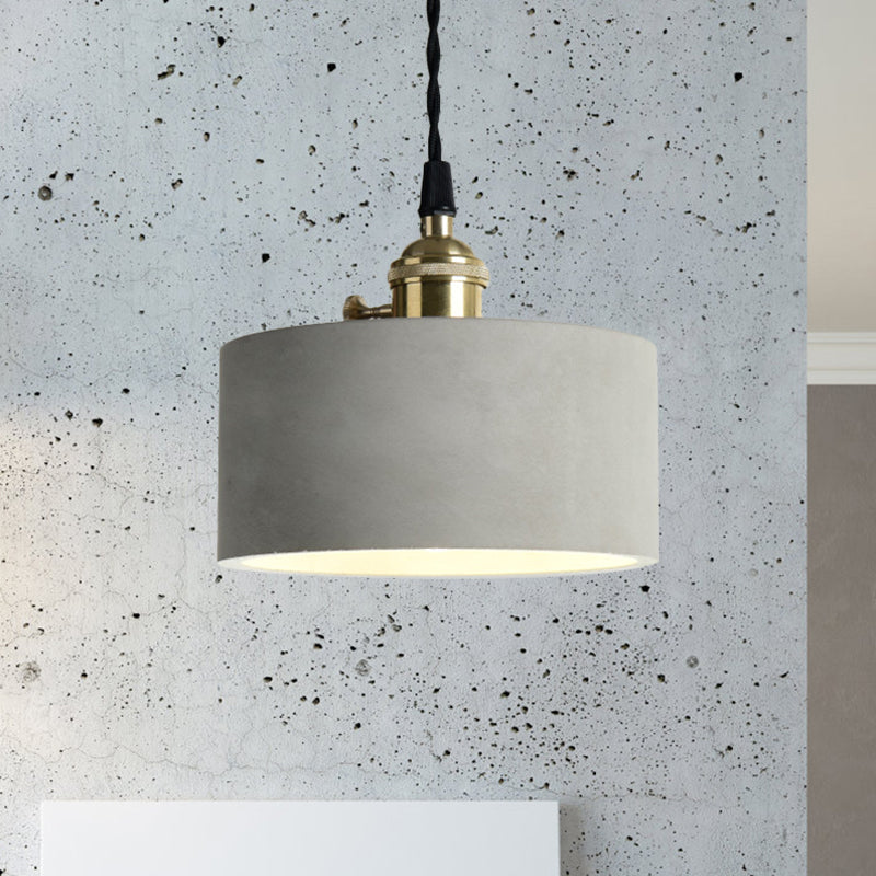 Industrial Gray Cement And Metal Pendant Light Fixture - Cone/Round Design Ideal For Table Overhead