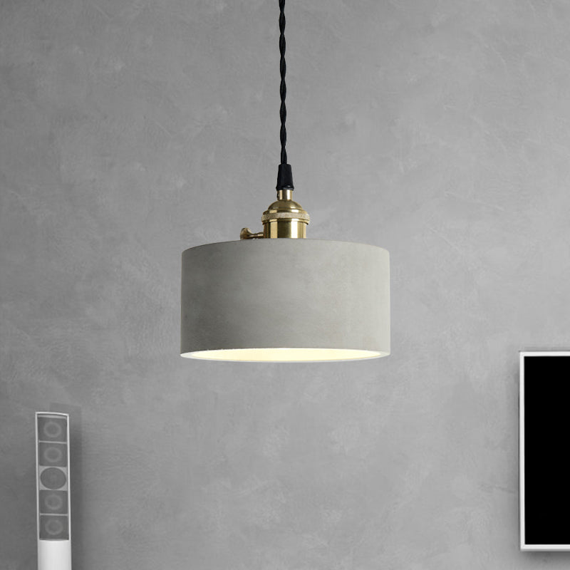Industrial Gray Cement and Metal Pendant Lighting Fixture - 1 Light Cone/Round Design - Ideal for Table Hanging