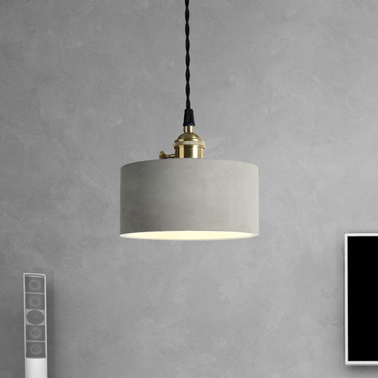 Industrial Gray Cement and Metal Pendant Lighting Fixture - 1 Light Cone/Round Design - Ideal for Table Hanging