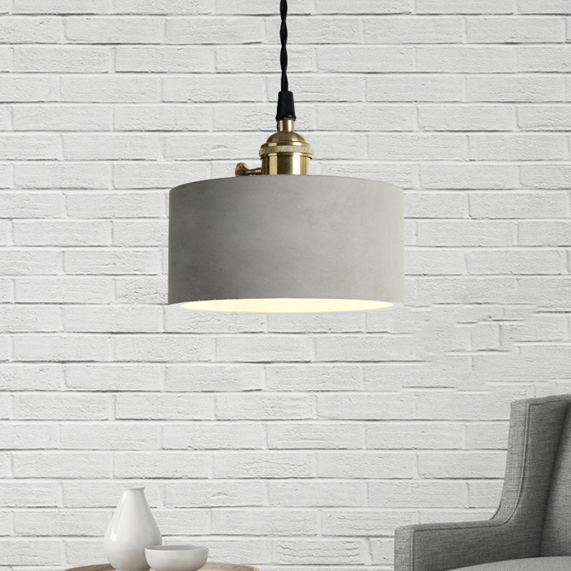 Industrial Gray Cement and Metal Pendant Lighting Fixture - 1 Light Cone/Round Design - Ideal for Table Hanging