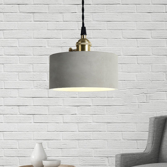 Industrial Gray Cement and Metal Pendant Lighting Fixture - 1 Light Cone/Round Design - Ideal for Table Hanging