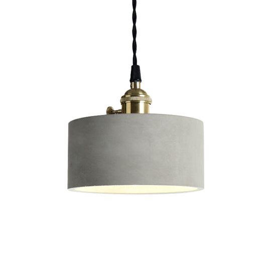 Industrial Gray Cement and Metal Pendant Lighting Fixture - 1 Light Cone/Round Design - Ideal for Table Hanging