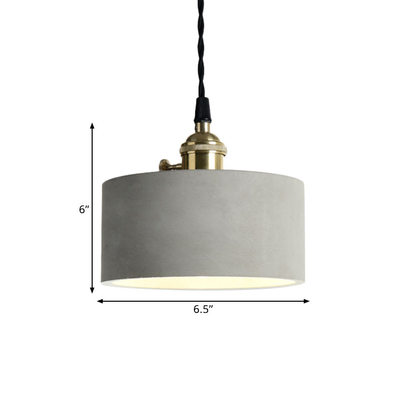 Industrial Gray Cement and Metal Pendant Lighting Fixture - 1 Light Cone/Round Design - Ideal for Table Hanging