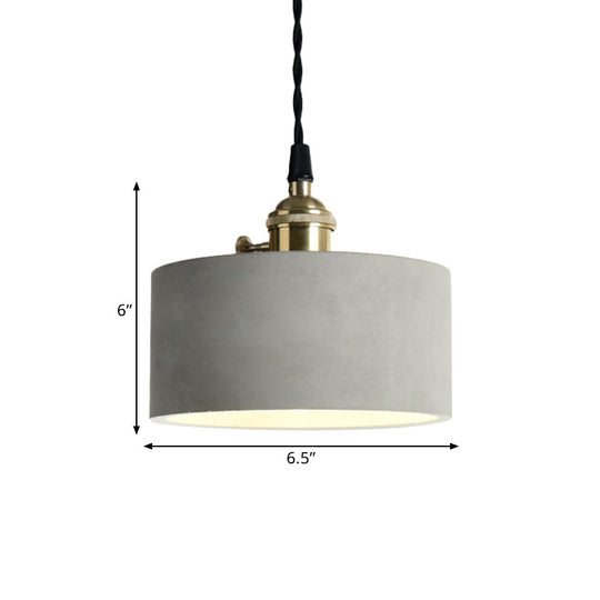 Industrial Gray Cement and Metal Pendant Lighting Fixture - 1 Light Cone/Round Design - Ideal for Table Hanging