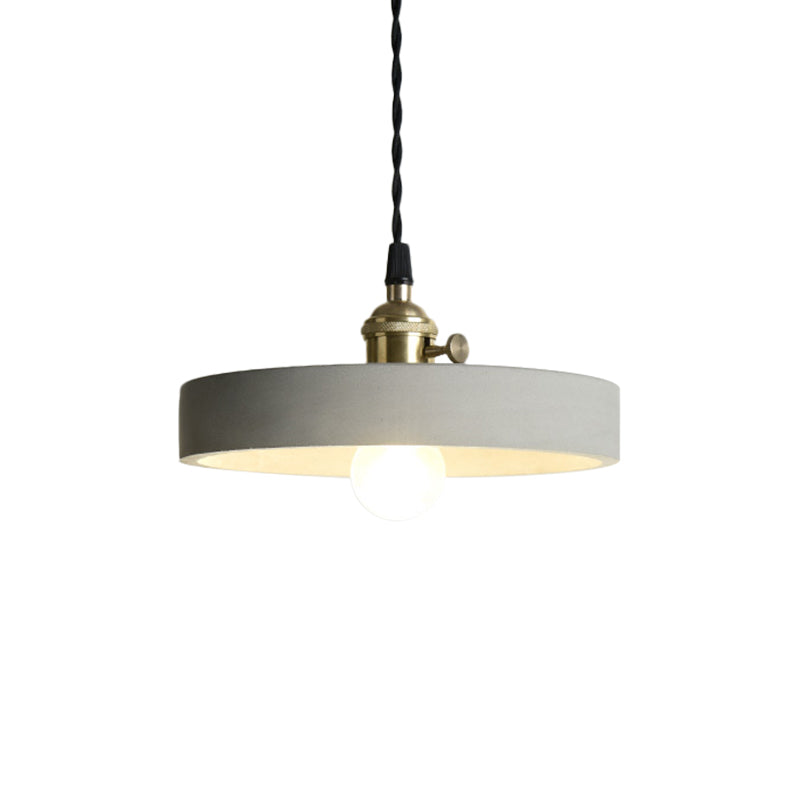Industrial Gray Cement and Metal Pendant Lighting Fixture - 1 Light Cone/Round Design - Ideal for Table Hanging