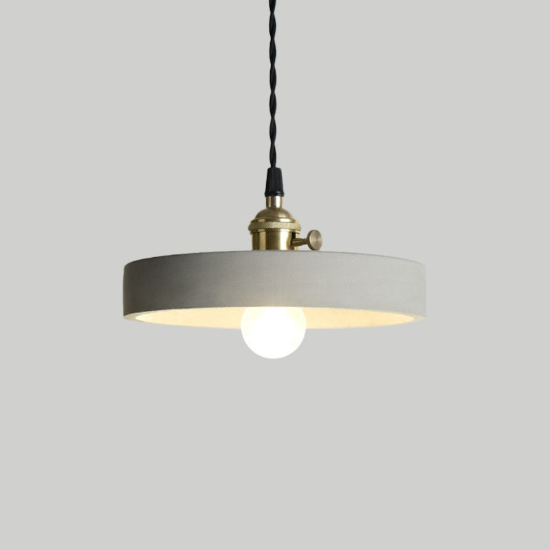Industrial Gray Cement and Metal Pendant Lighting Fixture - 1 Light Cone/Round Design - Ideal for Table Hanging