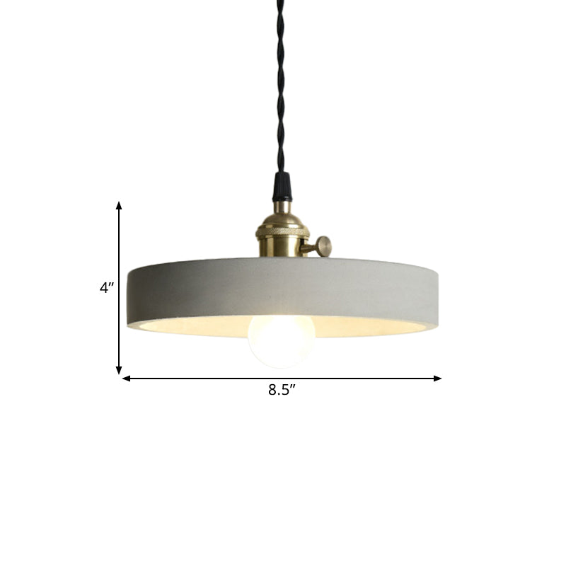 Industrial Gray Cement and Metal Pendant Lighting Fixture - 1 Light Cone/Round Design - Ideal for Table Hanging