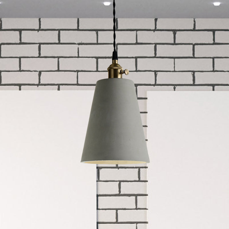 Industrial Gray Cement And Metal Pendant Light Fixture - Cone/Round Design Ideal For Table Overhead