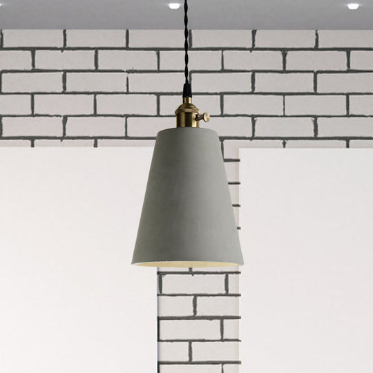 Industrial Gray Cement And Metal Pendant Light Fixture - Cone/Round Design Ideal For Table Overhead