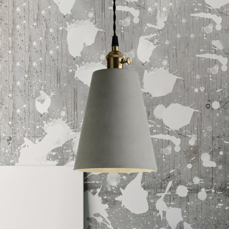 Industrial Gray Cement and Metal Pendant Lighting Fixture - 1 Light Cone/Round Design - Ideal for Table Hanging