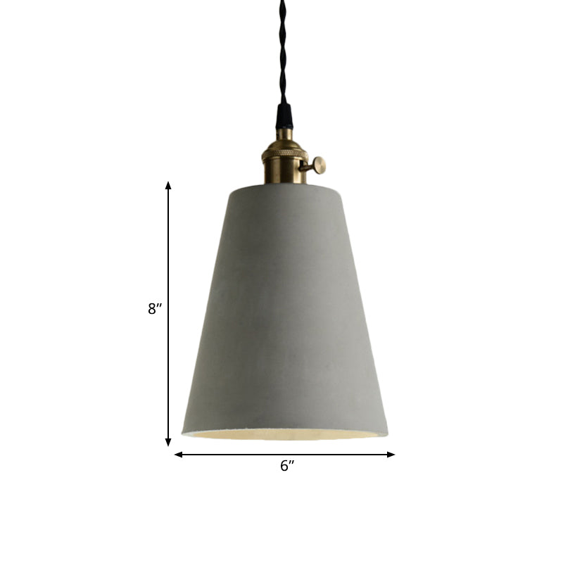 Industrial Gray Cement and Metal Pendant Lighting Fixture - 1 Light Cone/Round Design - Ideal for Table Hanging