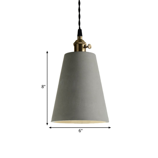 Industrial Gray Cement and Metal Pendant Lighting Fixture - 1 Light Cone/Round Design - Ideal for Table Hanging