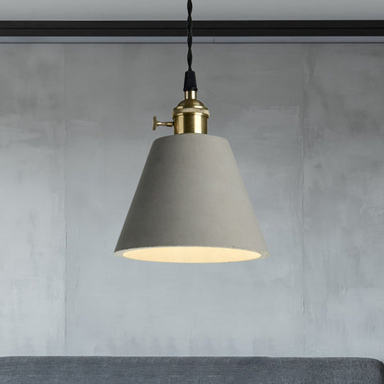 Industrial Gray Cement and Metal Pendant Lighting Fixture - 1 Light Cone/Round Design - Ideal for Table Hanging