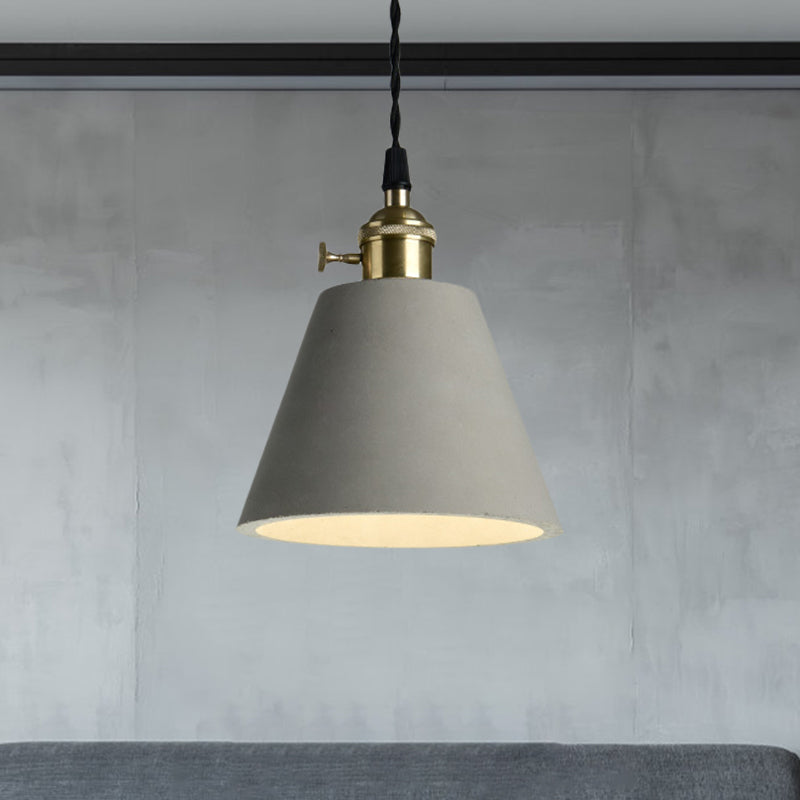Industrial Gray Cement And Metal Pendant Light Fixture - Cone/Round Design Ideal For Table Overhead