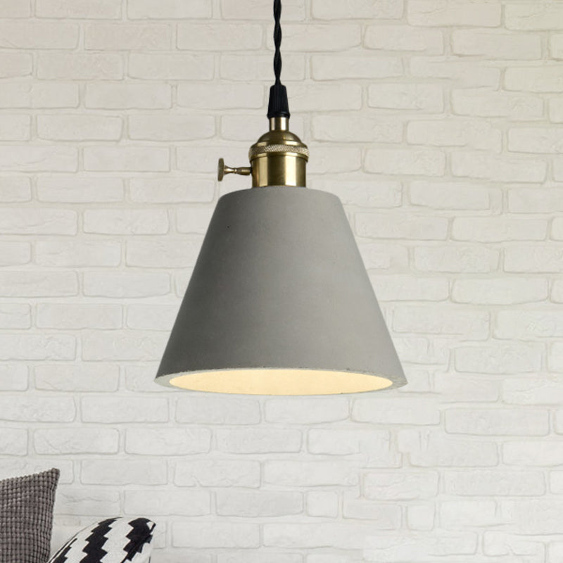 Industrial Gray Cement and Metal Pendant Lighting Fixture - 1 Light Cone/Round Design - Ideal for Table Hanging