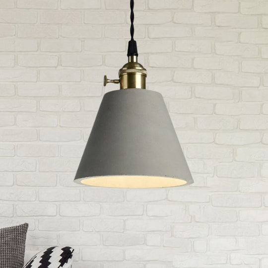 Industrial Gray Cement and Metal Pendant Lighting Fixture - 1 Light Cone/Round Design - Ideal for Table Hanging