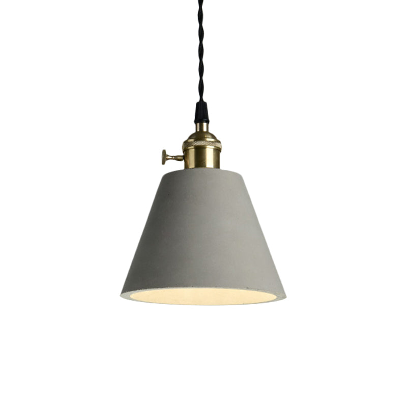 Industrial Gray Cement and Metal Pendant Lighting Fixture - 1 Light Cone/Round Design - Ideal for Table Hanging