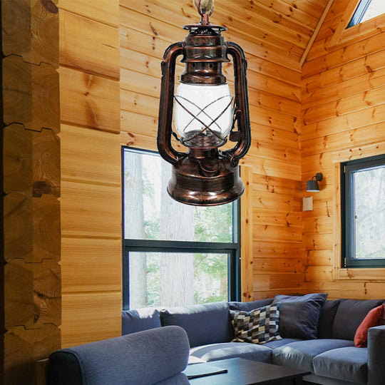 Plafonnier industriel en verre transparent pour café - Finition noir/bronze/laiton antique