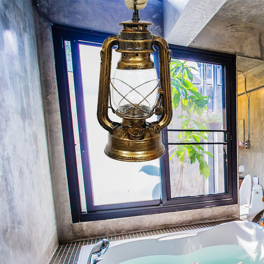 Plafonnier industriel en verre transparent pour café - Finition noir/bronze/laiton antique