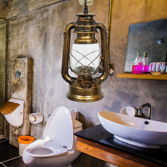 Plafonnier industriel en verre transparent pour café - Finition noir/bronze/laiton antique