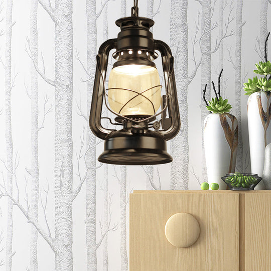 Plafonnier industriel en verre transparent pour café - Finition noir/bronze/laiton antique