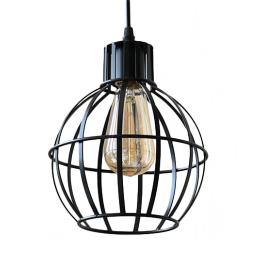 Globe Metal Hanging Pendant Lamp for Dining Room - Industrial Style, Single Light, Black Finish
