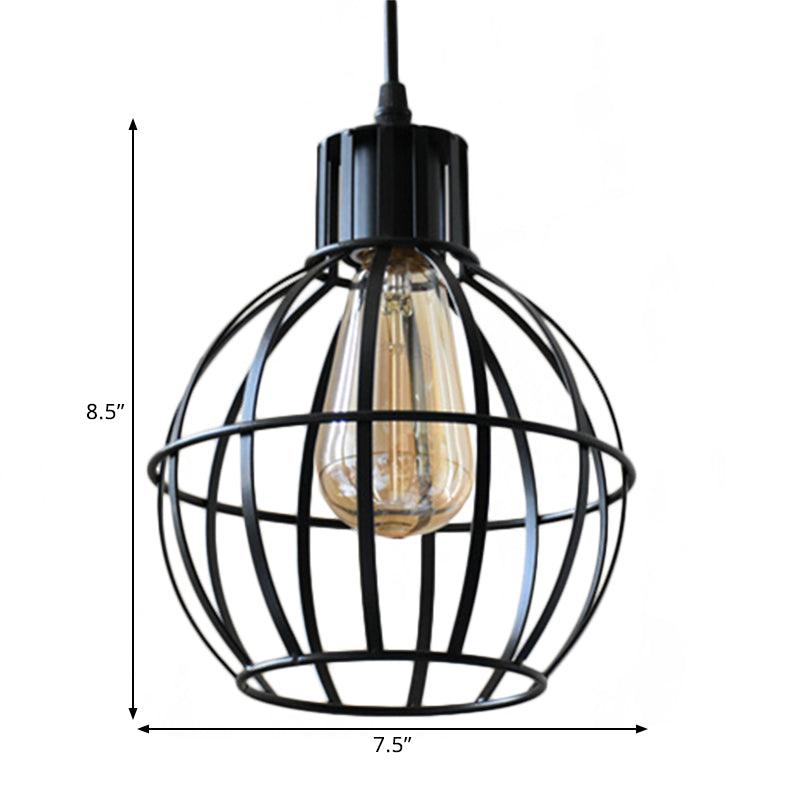 Globe Metal Hanging Pendant Lamp for Dining Room - Industrial Style, Single Light, Black Finish