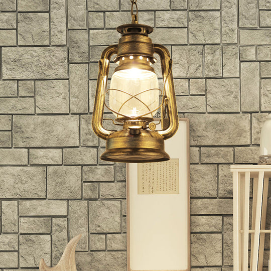 Plafonnier industriel en verre transparent pour café - Finition noir/bronze/laiton antique