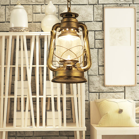 Plafonnier industriel en verre transparent pour café - Finition noir/bronze/laiton antique