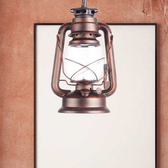 Plafonnier industriel en verre transparent pour café - Finition noir/bronze/laiton antique