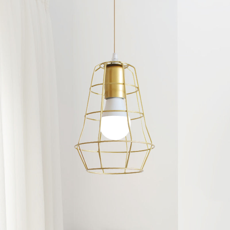 Gold Wire Cage Pendant Light - Retro Industrial Iron Hanging Lamp For Coffee Shop