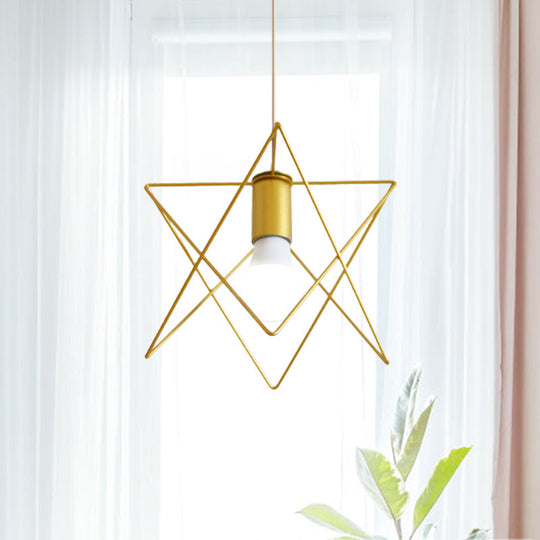 Gold Metal Pendant Light with Globe/Hexagon Cage Shade for Dining Room