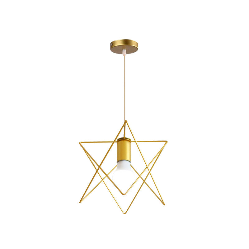 Gold Metal Pendant Light With Unique Globe/Hexagon Cage Shade For Dining Room