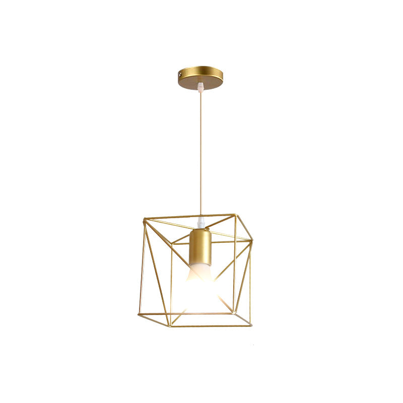 Gold Metal Pendant Light With Unique Globe/Hexagon Cage Shade For Dining Room