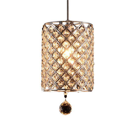Modern Chrome Crystal Pendant Light for Restaurant Ceiling - Single Bulb Fixture