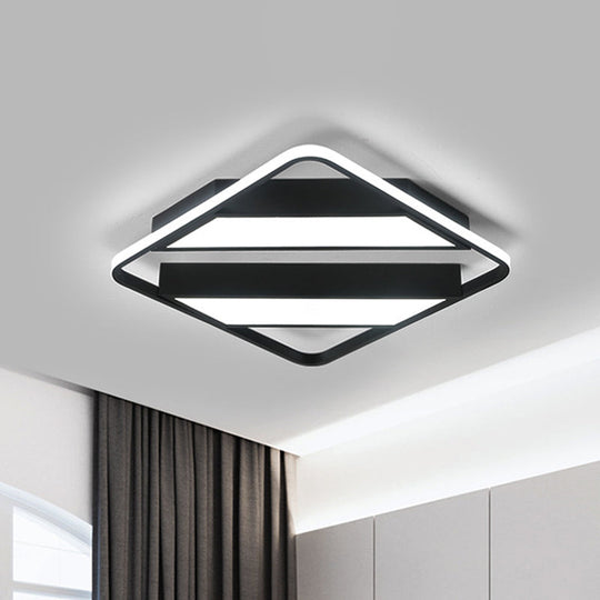 Modern Symmetrical Trapezoid Shade Flush Light Fixture - Black/White Integrated LED Ceiling Mount for Bedroom