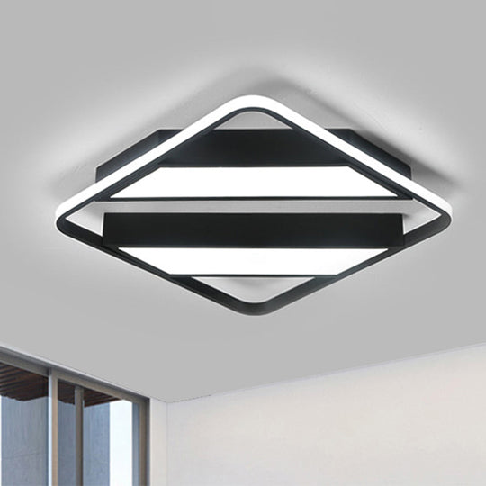 Modern Symmetrical Trapezoid Shade Flush Light Fixture - Black/White Integrated Led Ceiling Mount