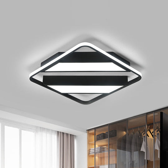 Modern Symmetrical Trapezoid Shade Flush Light Fixture - Black/White Integrated LED Ceiling Mount for Bedroom