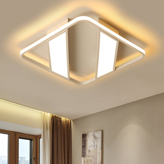 Modern Symmetrical Trapezoid Shade Flush Light Fixture - Black/White Integrated LED Ceiling Mount for Bedroom