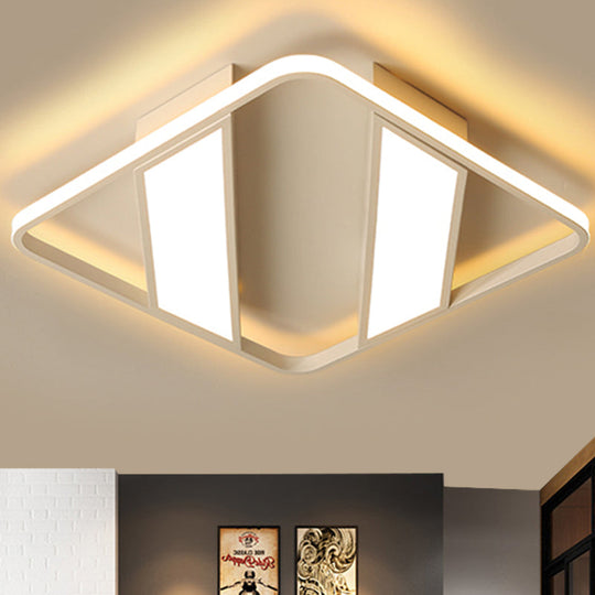 Modern Symmetrical Trapezoid Shade Flush Light Fixture - Black/White Integrated LED Ceiling Mount for Bedroom
